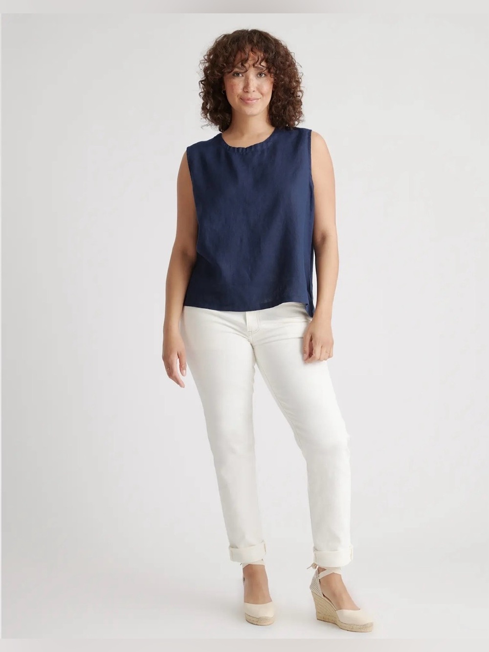 Quince Navy Linen Sleeveless Shell Top - Picture 3 of 8